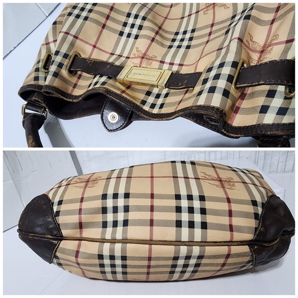 BURBERRY Haymarket Check Medium Willenmore Hobo Bag Brown/Beige - Picture 9 of 16